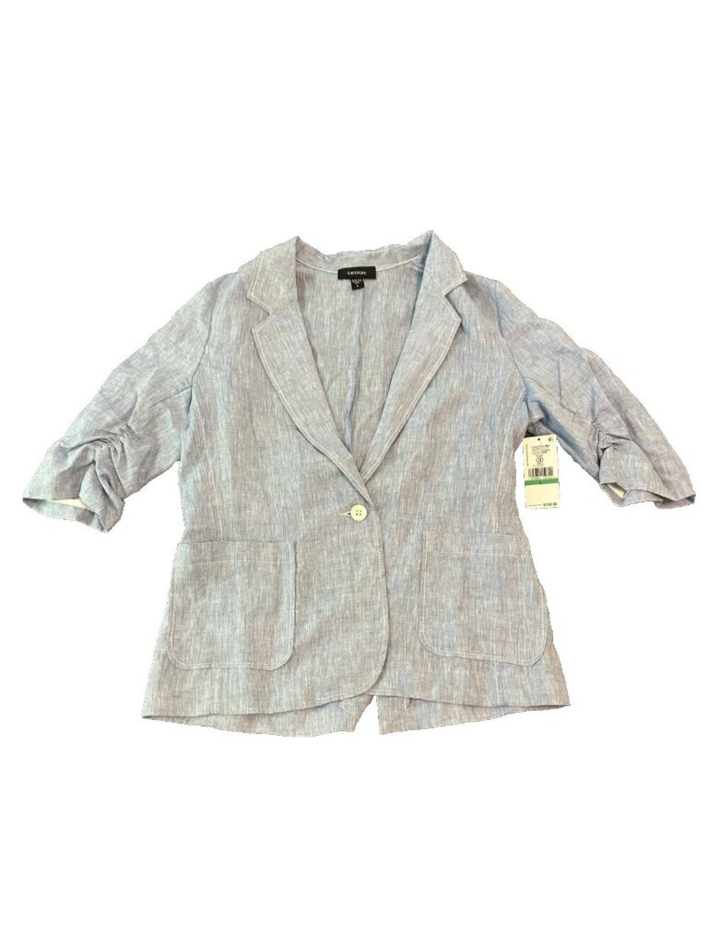 Karen Kane 100% Linen Blue Ruched Womens Blazer L USA Career Business Casual NWT